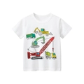 White cotton t-shirt for boys featuring colorful cartoon construction vehicle prints - 90cm / Off White