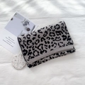Knitted leopard print scarf in gray and black with ribbed edges for winter fashion - Grey Black Leopard Print (Light Grey)