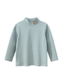 Gestreept kinder shirt met lange mouwen in lichtgroen en wit met een kleine beer borduur - 90cm / Grijsgroen/Wit Gestreept