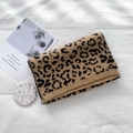 Classic brown leopard print knitted scarf with thick rib-knit edges for autumn winter - Golden Camel Leopard Print