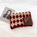 Classic argyle knit scarf in red, beige and black tones for women winter fashion - Argyle Pattern Wine Red