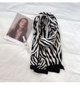Thick knit scarf with black and white zebra pattern and ribbed edges for women - Black and White Zebra