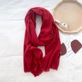 Soft solid red cashmere-like scarf with fine tassel fringe, autumn winter style - Burgundy