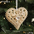 Champagne gold glitter hollow heart Christmas tree ornament with central gemstone charm - Heart Style