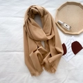 Elegant camel solid cashmere-style scarf with thick tassels for winter fashion - Golden Camel