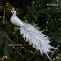 Uccellino decorativo argento con glitter e piume per decorazione albero di Natale - Argento