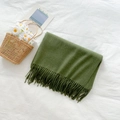 Sciarpa verde oliva 300g effetto cashmere con frange e morbida trama di lana - Verde Militare