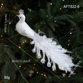 Decorazione natalizia a forma di pavone bianco glitterato con lunga coda piumata - Bianco