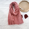 Solid dusty rose cashmere-style scarf for women with soft short fringe edges - Mixed Orange Pink