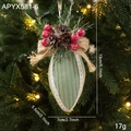 Green fabric Christmas drop ornament with pine cones, red berries and white lace trim - Green Waterdrop