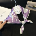 Elegant purple and beige 100% silk square scarf with abstract geometric print - 53*53cm / Purple Butterfly