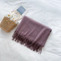 Sciarpa viola in finto cashmere con lunghe nappe su uno sfondo bianco strutturato - Viola Scuro