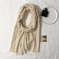 Soft beige cashmere-feel long scarf with fine fringe tassels and minimalist logo tag - Off White