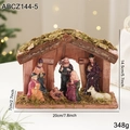Presepe di Natale con 8 figurine in resina in una stalla di legno rustica decorativa - Ornamento Natalizio Stile B