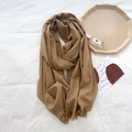 Classic camel faux cashmere scarf with short fringe trim for a soft winter look - Dark Camel