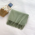 Sciarpa verde fagiolo in finta cashmere con frange e decorazioni in stile giapponese - Verde Menta