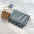 Sciarpa spessa blu nebbia effetto cashmere per donna con morbide nappe e trama calda - Grigio Blu