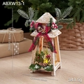 Lanterna natalizia rustica in legno bianco 30cm con luce LED e decorazioni festive - Stile A Con Fiocco Ago di Pino (ABXW13-1)