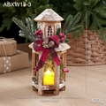 Lanterna natalizia in legno vintage con candela LED, pigne e decorazione di bacche - Stile C Esagonale Vintage (ABXW13-3)