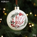 Pallina di Natale bianca 8cm con scritta Holly Jolly e decoro bacche rosse - Stile Testo Holly Jolly (AQBL8-1)