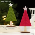 Set of two red and green felt Christmas trees with wood base and silver star for tabletop decoration - Christmas Tree Style B / Set of 2