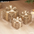 Three-piece gold glitter gift boxes with woven wire and ribbon bow for Christmas decor - Gold