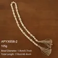 Natural wood bead garland with jute tassels, 118cm length for rustic holiday decor - Style B-With Tassels (Length 118cm)