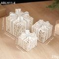 3er-Set weiße Deko-Weihnachtsgeschenkboxen mit Silberglitzer-Schleifen und Kiefernzapfen - Weiß