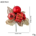Christmas pick with red ornaments and gold glitter leaves for festive tree wreaths - Red Gift Box Style (ACC15-3)