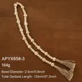120cm farmhouse wood bead garland with 2.4cm beads and natural jute tassels - Style C-With Tassels (Length 120cm)