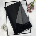 Dual-sided black and dark grey cashmere-like scarf with fringe tassels for winter warmth - Dark Grey + Black