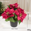 Artificial Poinsettia in black pot, red velvet petals with gold glitter and berries - Large
