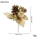 Golden Christmas floral pick with pine cones and glitter berries 19cm size - Glitter Pine Cone Style (ACC15-4)