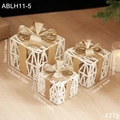 3er-Set weiße Weihnachtsgeschenkboxen mit goldenen Schleifen und Tannenzapfen-Dekor - Weißer Champagner