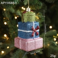 Three-tier layered Christmas gift box pendant with green blue pink glitter finish - Three-Color Stacked Gift Box (Green Blue Pink)