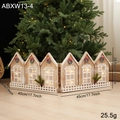 Wooden house-style Christmas tree fence with LED lights and festive red bows - European Distressed House Style Lighted Fence (ABXW13-4)