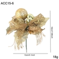 Golden Christmas pick with hollow ball, gold ribbon bow and leaves, 18cm festive ornament - Gold Mesh Ball Style (ACC15-6)