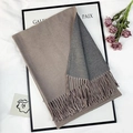 Reversible camel and grey fringe scarf in soft faux cashmere for autumn and winter - Khaki and Grey