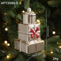Silver tiered Christmas gift box ornament with red glitter bow on a festive tree - Shiny Silver Gift Box (APYX688-3)