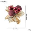 Christmas pick with red berries and golden pine leaves on white background, 18cm height - Mixed Texture Red Ball Style (ACC15-7)