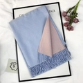 Two-tone cashmere-style scarf in misty blue and soft pink with tassel details - Light Blue and Light Pink