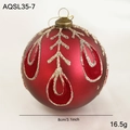 Pallina di Natale rossa opaca 8cm con onde dorate glitterate e dettagli in velluto rosso - Stile Flaccatura a Righe Ondulate (AQSL35-7)
