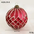 Pallina di Natale rossa opaca da 8 cm con trama a diamante e rete di glitter argento - Stile Griglia a Diamante 3D (AQSL35-8)