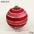 Pallina di Natale rosso scuro 8cm con strisce di velluto e glitter oro per decorazione - Stile Lucido con Flaccatura a Righe (AQSL35-9)