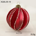 Palla di Natale rossa 8cm in velluto con strisce glitter oro e tappo metallico - Stile Splicing Lucido in Velluto (AQSL35-10)