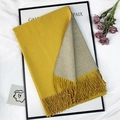 Dual-color cashmere-feel scarf in bright yellow and light grey with long tassels - Turmeric And Gray