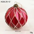 8cm dark red matte Christmas ball with geometric diamond pattern and gold glitter lines - Geometric Diamond Flocking Style (AQSL35-12)