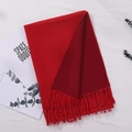 Two-tone reversible red and burgundy cashmere-feel scarf with elegant fringe detail - Red And Jujube