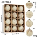 Set de 12 bolas de Navidad crema y dorado con flocado de terciopelo y detalles de purpurina - Bola flocada blanca de 6 cm