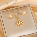 Elegant gold pearl jewelry set featuring honeycomb zircon flower necklace and earrings - Gold Set (8798)